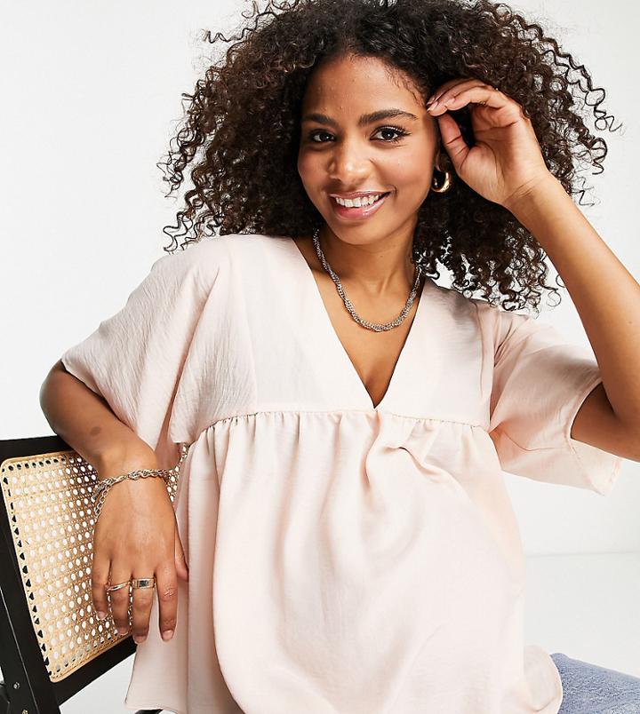 Asos Design Maternity V Neck Smock Top In Rose-pink