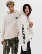 Collusion Unisex Logo Hoodie In Off-white - White