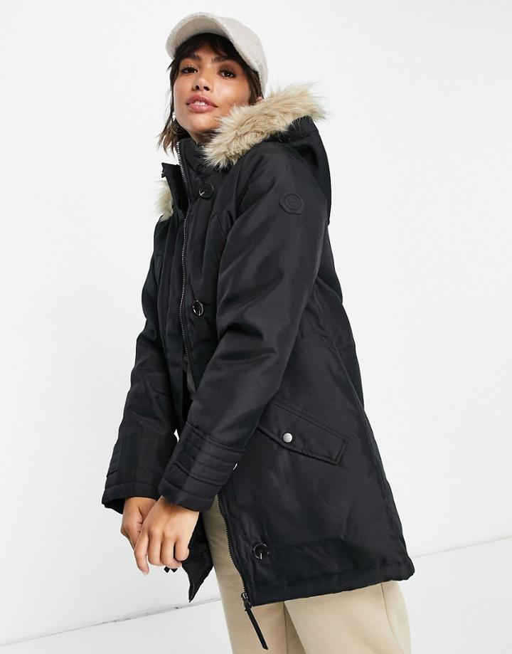 Vero Moda Parka With Faux Fur Lined Hood In Black