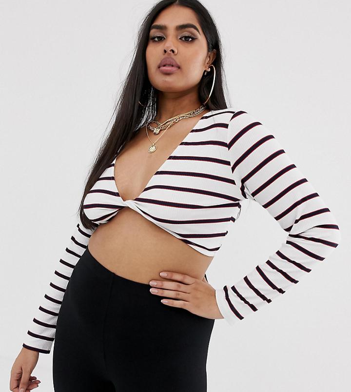Collusion Plus Twist Front Crop Top In Stripe-multi