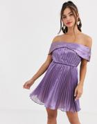 Collective The Label Bardot Metallic Mini Skater Dress In Lilac-purple
