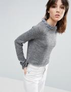 Native Youth Plaited Neck Crew Sweater - Gray