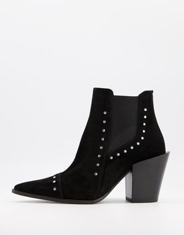 Depp Studded Western Boots In Black Suede