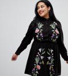Asos Curve Mini Shirt Dress With Floral Embroidery - Multi
