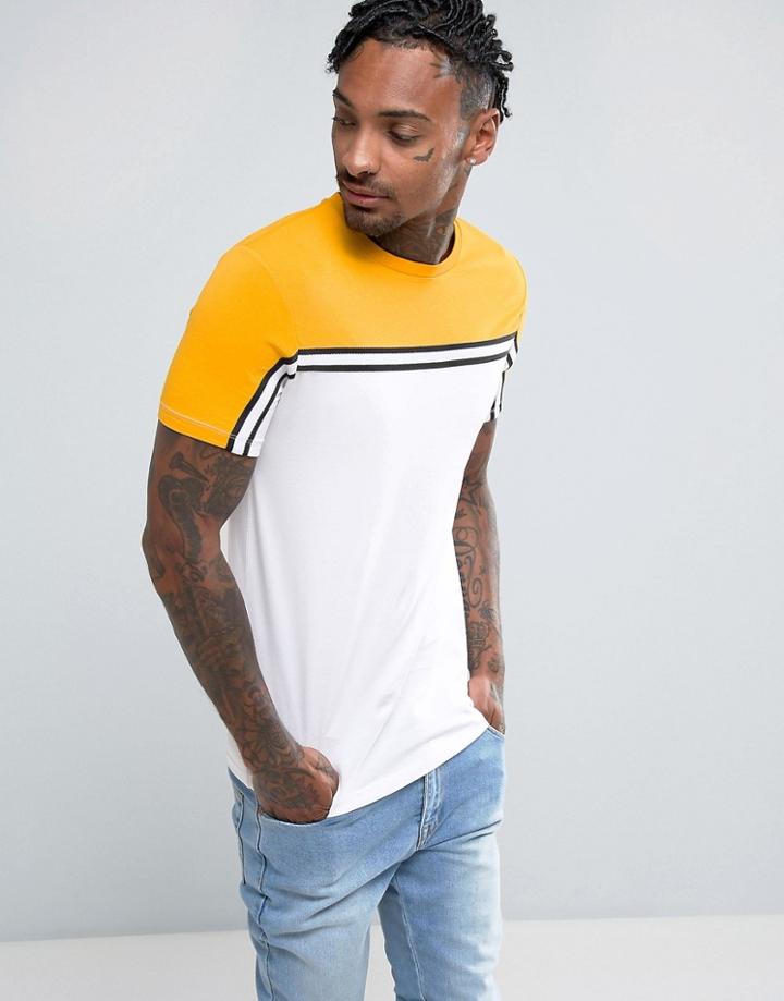Asos Muscle T-shirt With Contrast Yoke And Taping - White