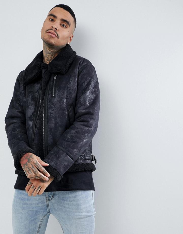 Sixth June Faux Shearling Jacket In Black - Black