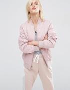 Asos Luxe Matte Satin Bomber Jacket In Diamond Quilt - Light Pink