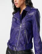 Na-kd Belted Pu Moto Jacket In Blue-black