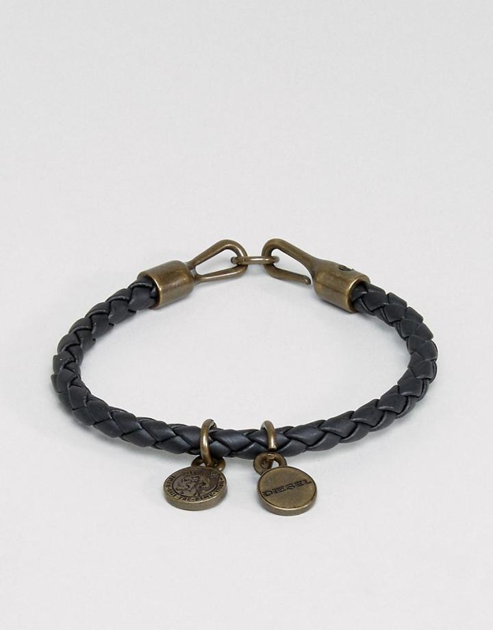 Diesel A-santy Leather Charm Bracelet In Black - Black