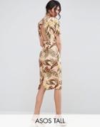 Asos Tall Wiggle Dress With Open Back In Tropical Print - Multi