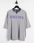 Asos Design Oversized Organic T-shirt In Gray Heather With Collegiate Print-grey