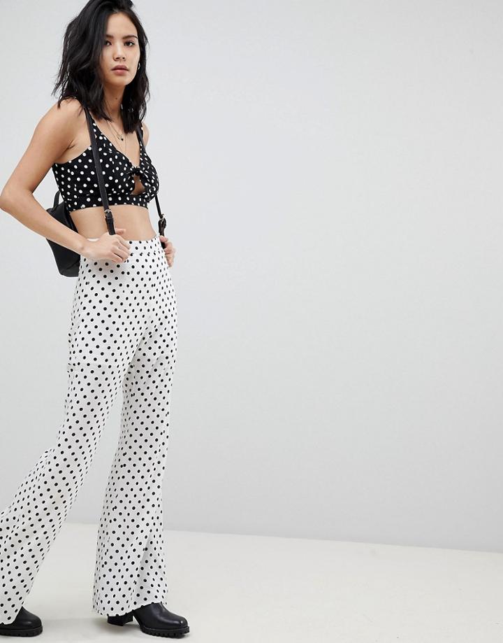 Honey Punch High Waist Wide Leg Pants In Spot Co-ord - White