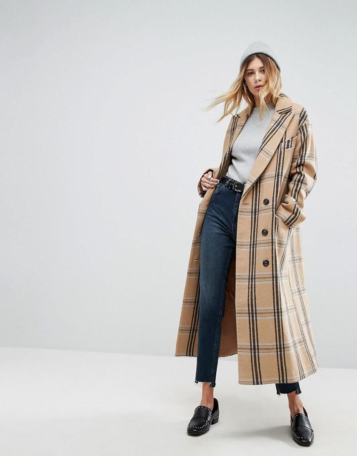 Asos Wool Coat In Check - Multi