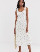 Asos Design Sleeveless Lace Insert Midi Dress With Dropped Waist In Floral Print - Multi