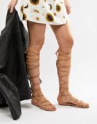 Raid Stone High Leg Gladiator Sandals - Beige