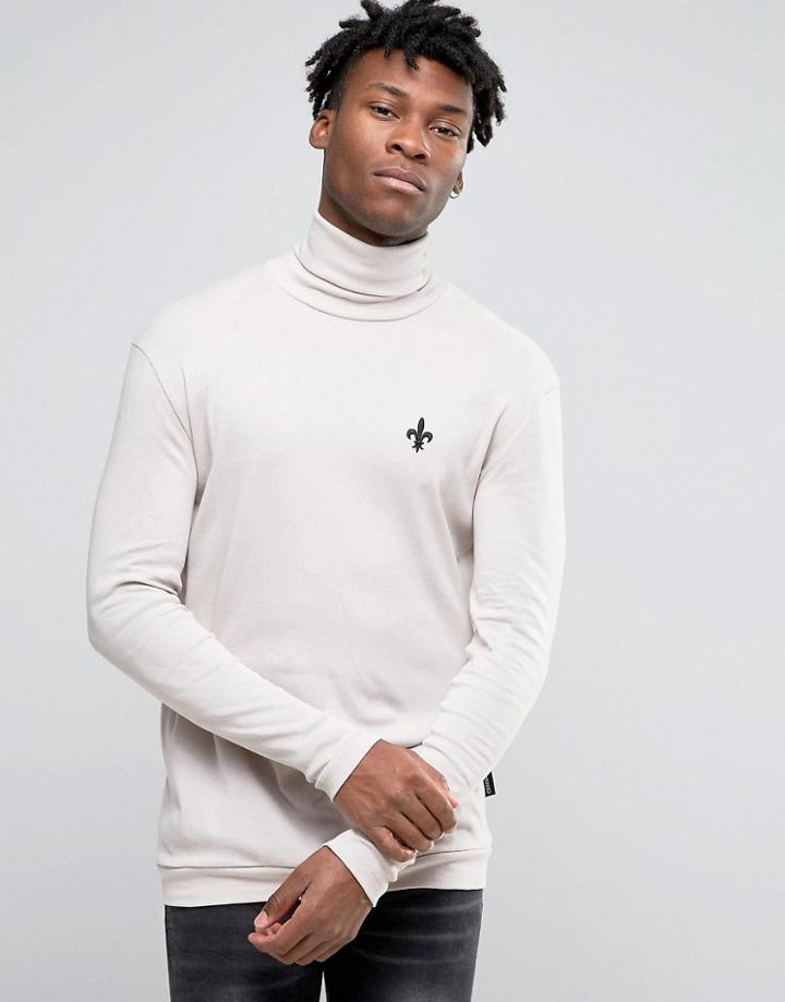 Criminal Damage Long Sleeve Roll Neck T-shirt - Beige