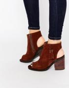 New Look Premium Suede Tassel Peep Toe Boot - Stone