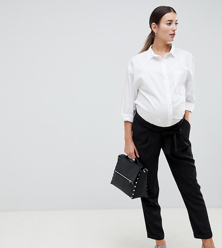 Asos Design Maternity Woven Peg Pants With Obi Tie-black