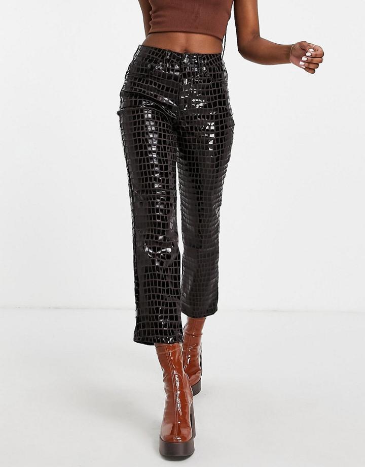 Topshop Straight Jean In Brown Croc