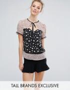 Fashion Union Tall Mix And Match Printed Blouse With Lace Trim - Multi
