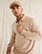 Asos Design Polo Sweatshirt With Zip In Sesame-neutral