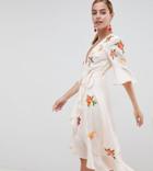 Asos Design Petite Embroidered Wrap Midi Dress - Multi