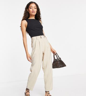 Vila Petite High Waisted Tapered Pants In Beige-neutral