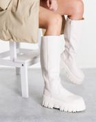 Asos Design Cole Chunky Knee Boots In Off White