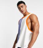 South Beach Spliced Polyester Tank Top In Navy And Cream-multi