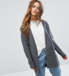 Asos Petite Chunky Midi Cardigan With Belt Detail - Gray