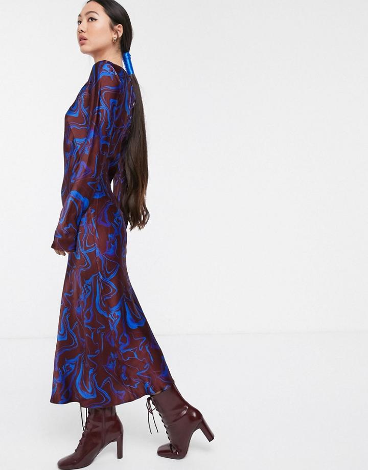 Asos White Marble Print Long Sleeve Dress