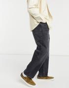 Bershka Wide Leg Jeans In Dark Wash-blues