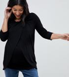 Asos Design Maternity Nursing Top With Wrap Overlay And Long Sleeve-black