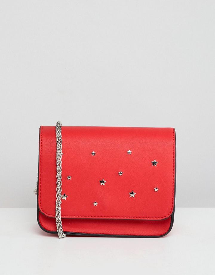 Pull & Bear Red Star Stud Cross Body In Red - Red