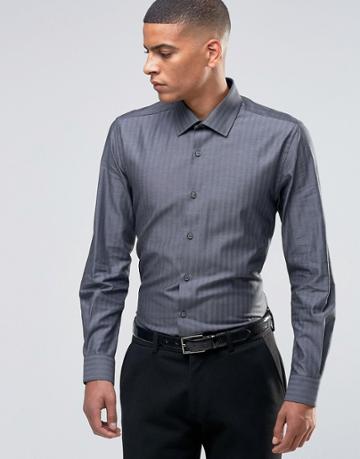 Number Eight Savile Row Skinny Smart Shirt In Herringbone - Gray