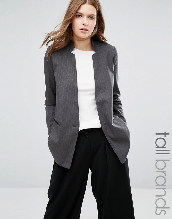 Vero Moda Tall Long Line Boyfriend Blazer - Gray