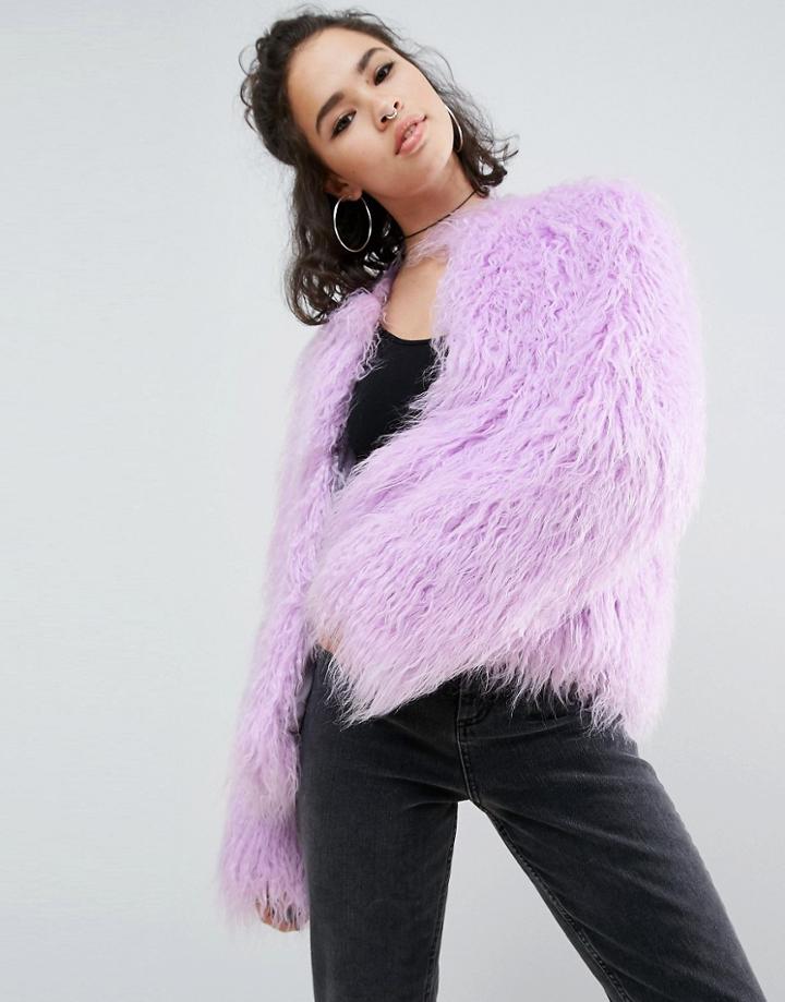 Asos Mongolian Faux Fur Jacket - Purple