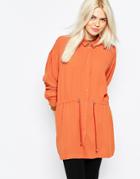 Monki Relaxed Blouse With Drawstring Waist - Rust