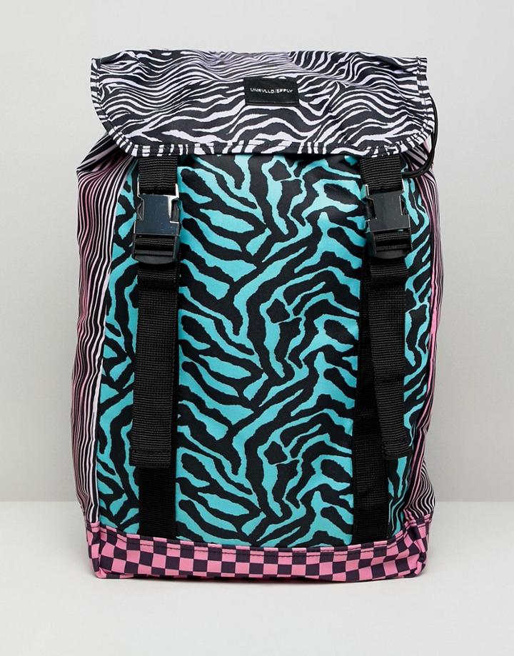 Asos Design Festival Backpack In Multi Color Animal Block Print - Multi