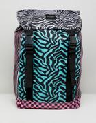 Asos Design Festival Backpack In Multi Color Animal Block Print - Multi