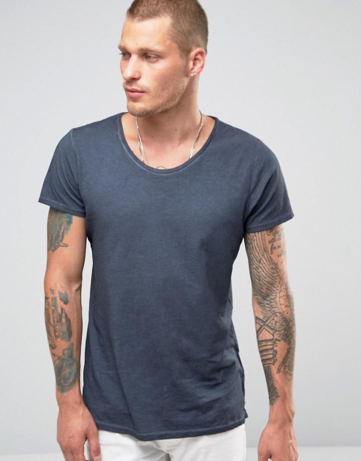 Scotch And Soda Long Fit Oil Washed T-shirt - Gray