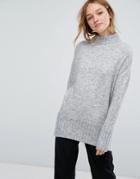 Monki High Neck Seam Detail Sweater - Gray