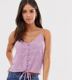 Asos Design Tall Cami Button Front Sun Top In Grid Check - Purple