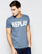 Replay T-shirt Crew Neck Logo Print In Blue - Blue