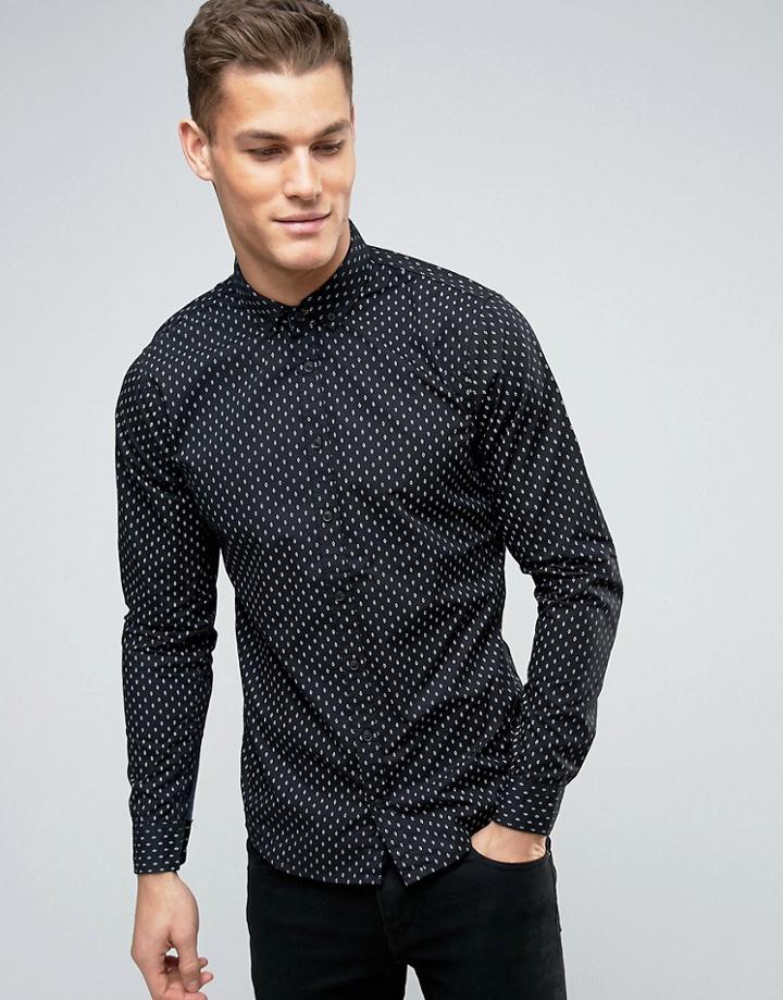 Blend Slim Fit Diamond Print Shirt - Black