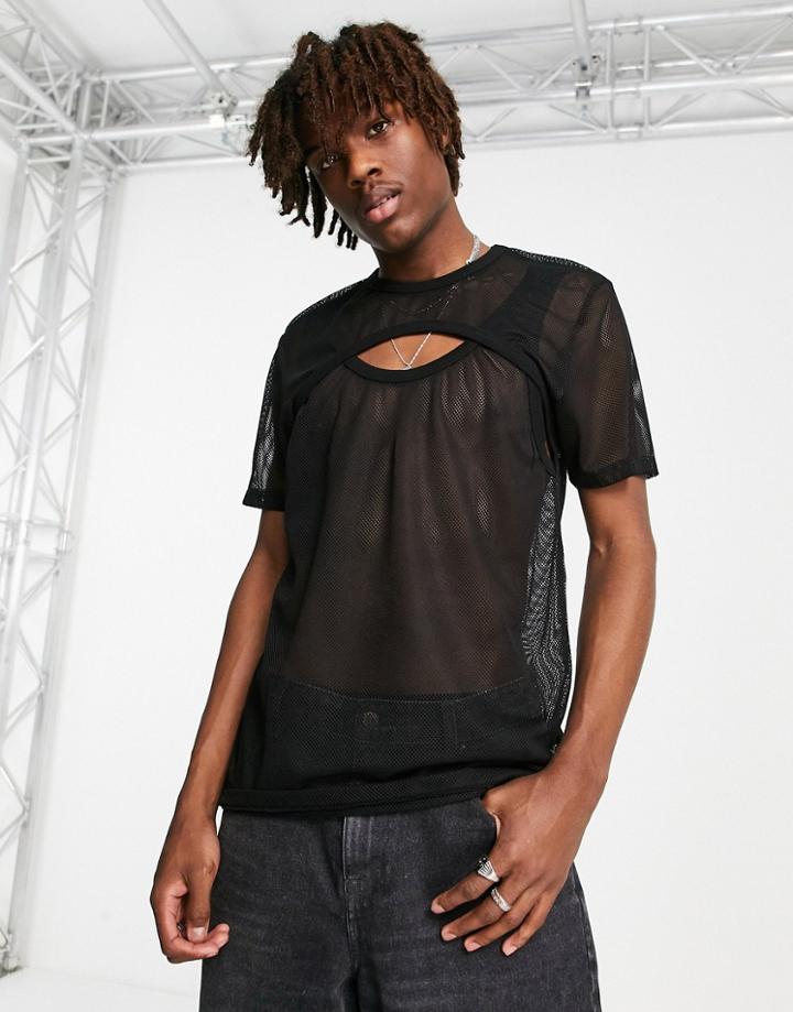 Asos Design Double Layer Mesh T-shirt In Black