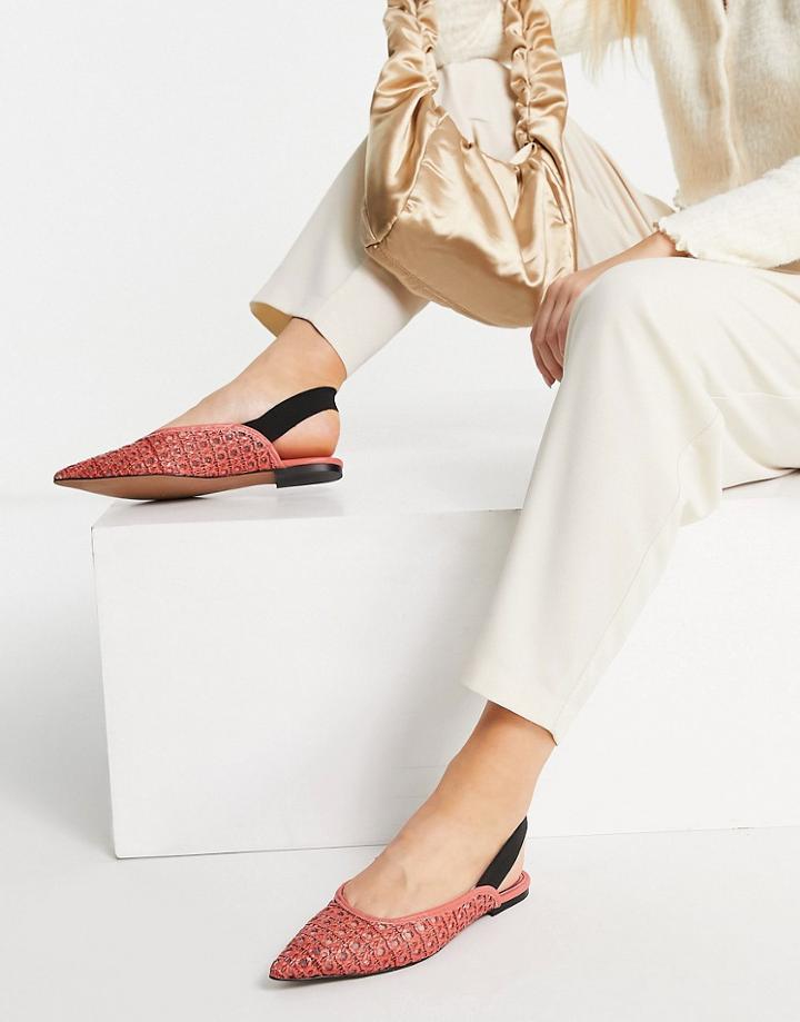 Asos Design Louie Woven Slingback Ballet Flats In Red