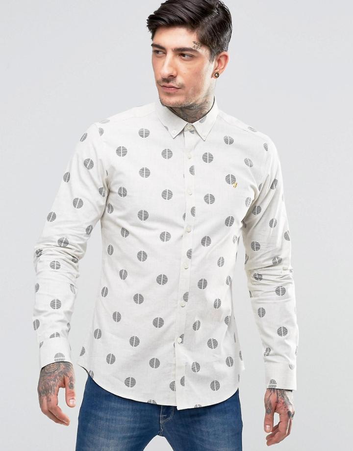 Farah Shirt With Repeat Circle Print In Slim Fit White - White