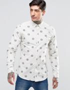 Farah Shirt With Repeat Circle Print In Slim Fit White - White