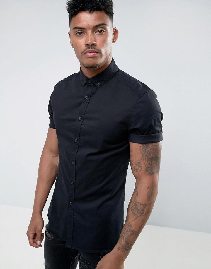 Asos Skinny Twil Shirt In Black - Black